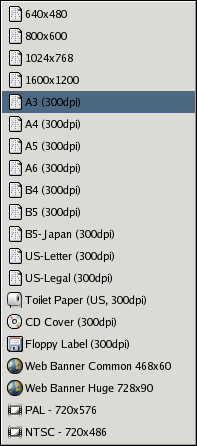 Die Standardvorlagen zum Erstellen eines neuen Bildes